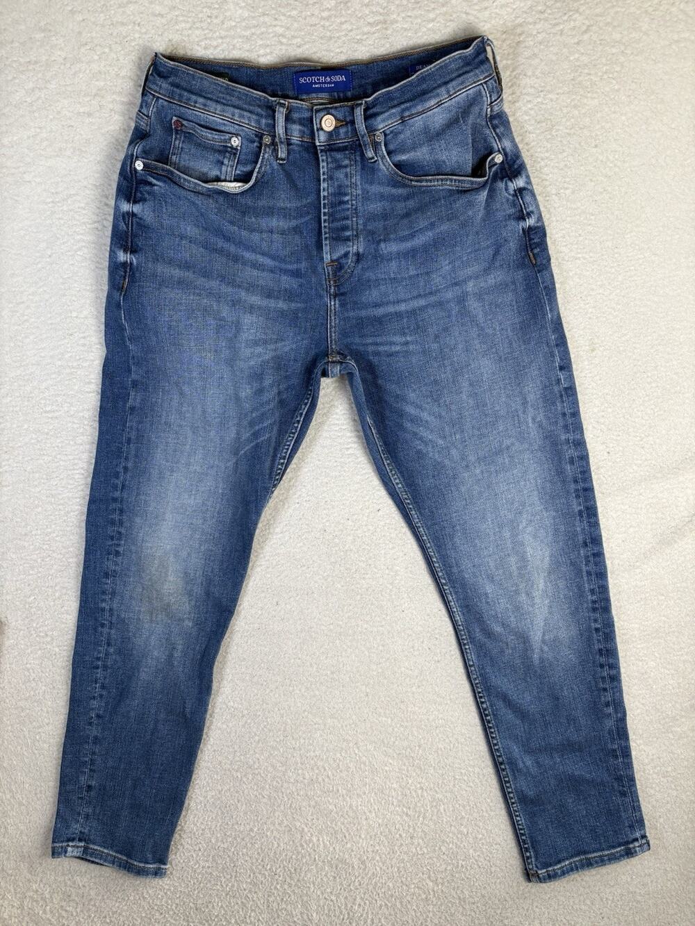 Scotch & Soda Dean Jeans Mens 30x32 Blue Turkey Made 5 Pocket Whiskered